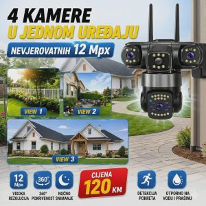 IP WIFI SMART TROGLAVA KAMERA 12MPx SA TRI SOČIVA 360 ROTACIJA